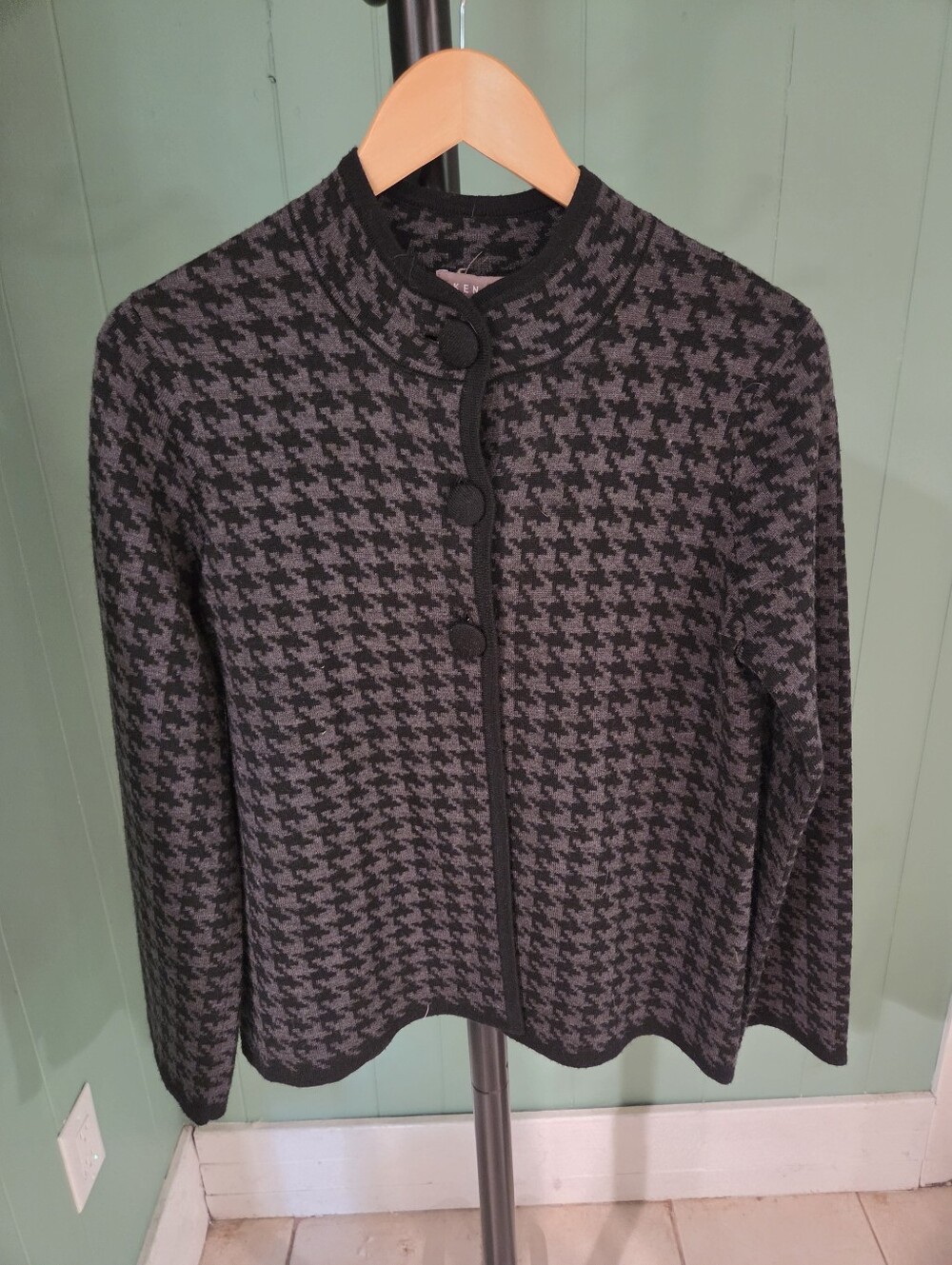 Kenar Black & Gray Houndstooth Button-Front Jacket, Acadamia Alt Goth